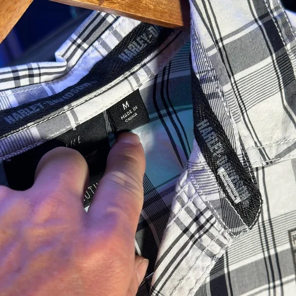 Harley-Davidson Men's Willie G. Skull Shield Plaid Shirt LS, Black/Grey - Picture 3 of 7